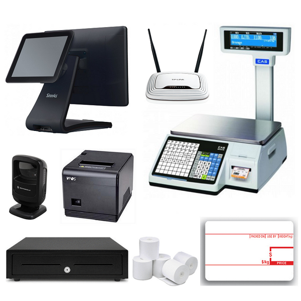 Retail POS System with CAS CL-5200 Label Printing Scale & SAM4S Titan - EasyPOS